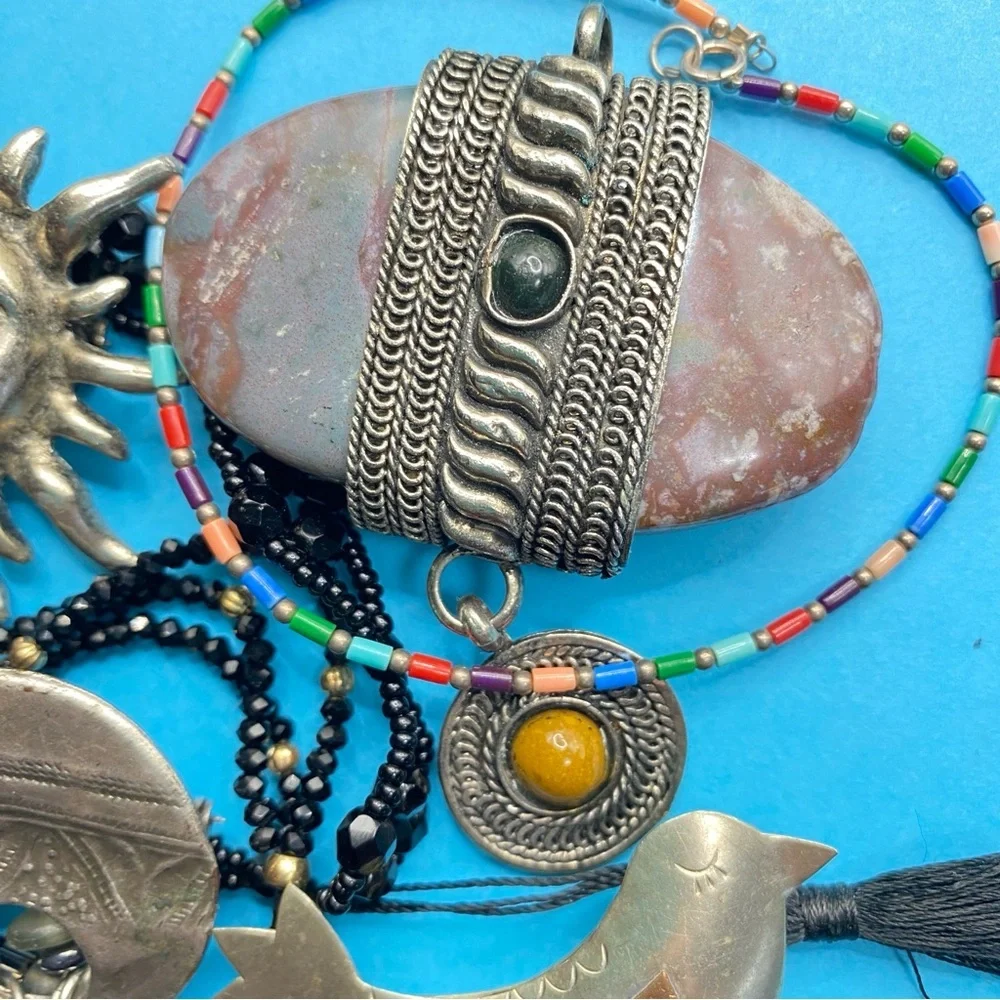 Bohemian Jewelry Natural Stone Beads Bird Sun Brooches Bracelets Pendant 7 pcs